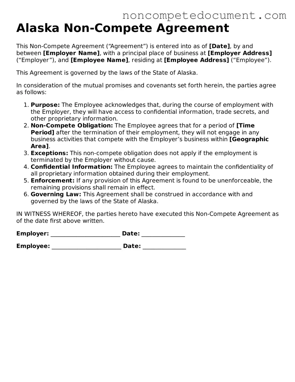 Fillable Alaska Non-compete Agreement Template