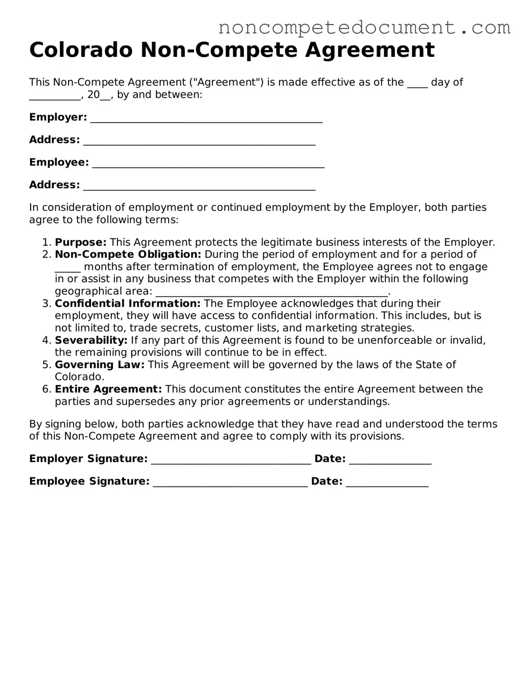 Fillable Colorado Non-compete Agreement Template