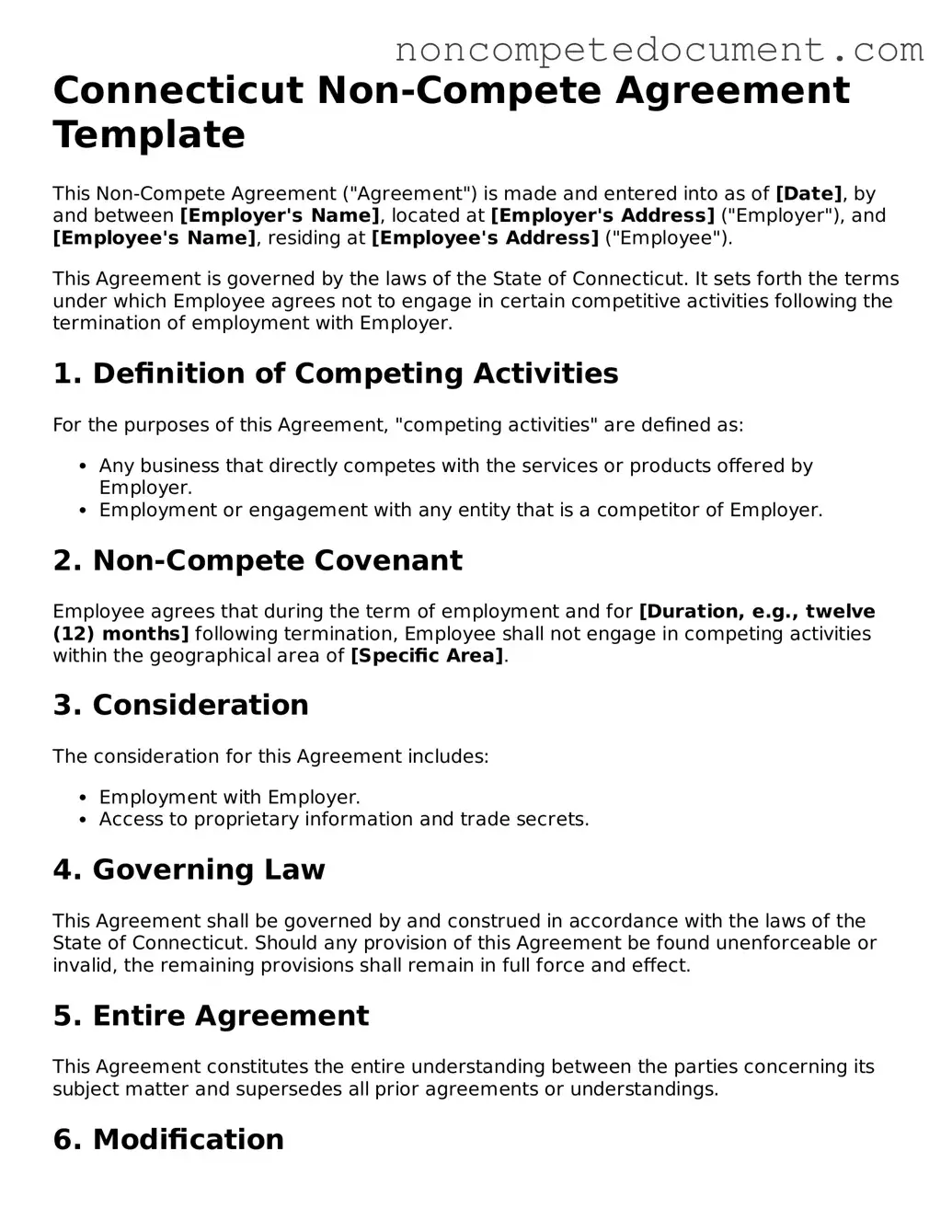 Fillable Connecticut Non-compete Agreement Template