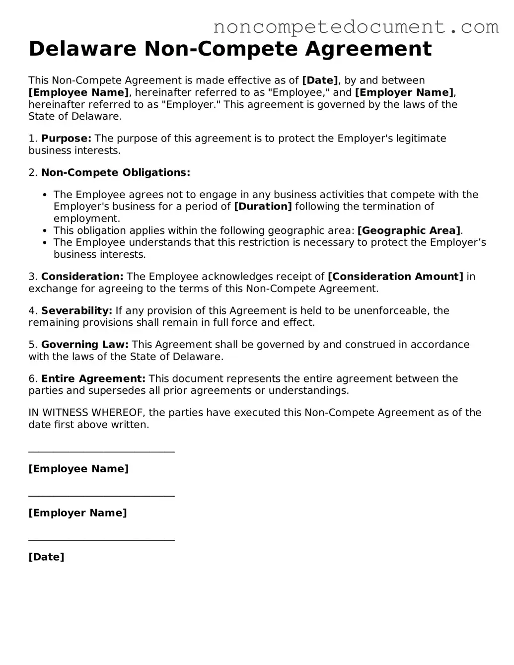 Fillable Delaware Non-compete Agreement Template