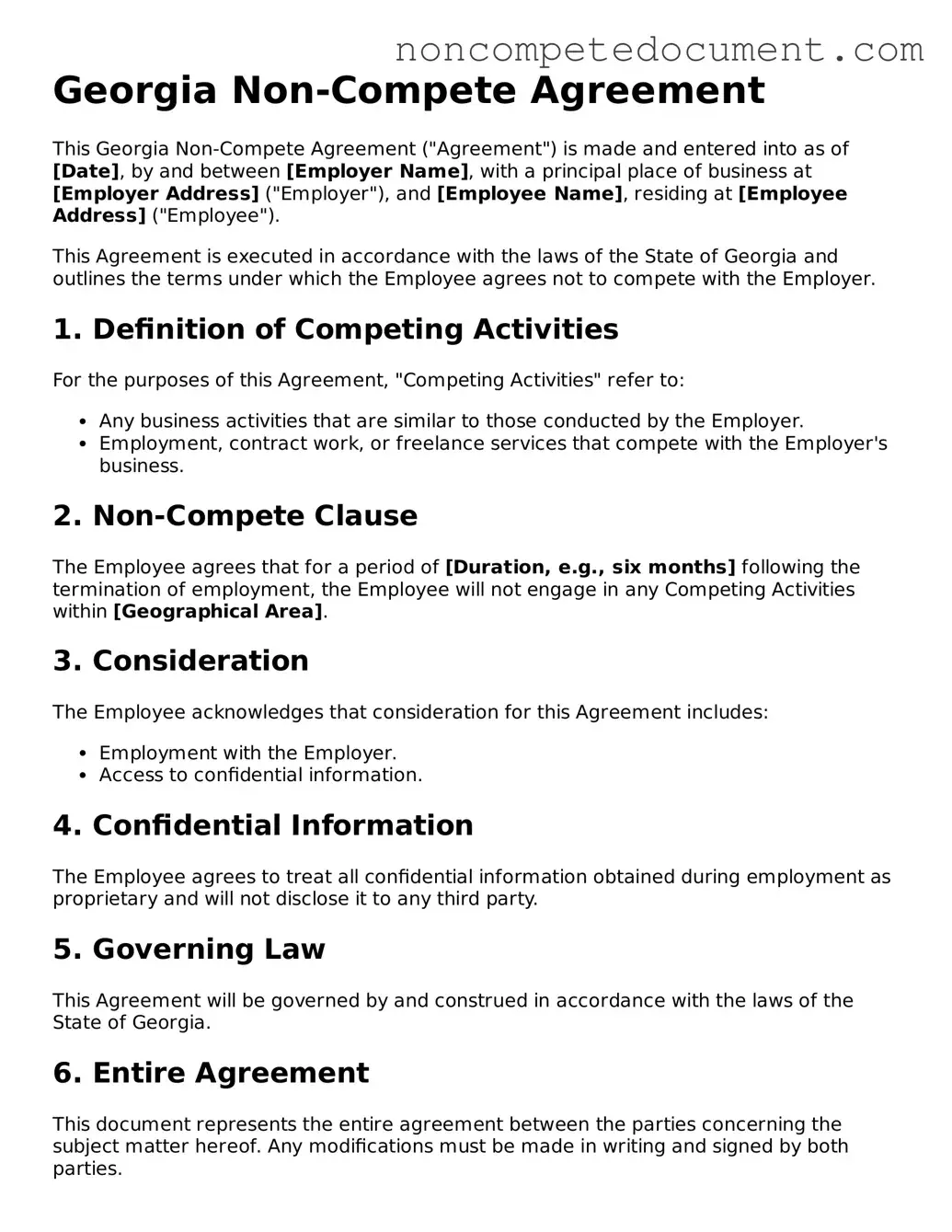 Fillable Georgia Non-compete Agreement Template