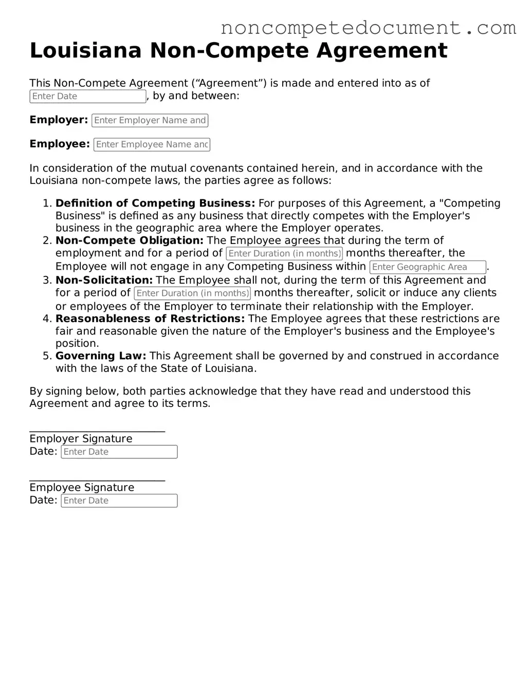 Fillable Louisiana Non-compete Agreement Template