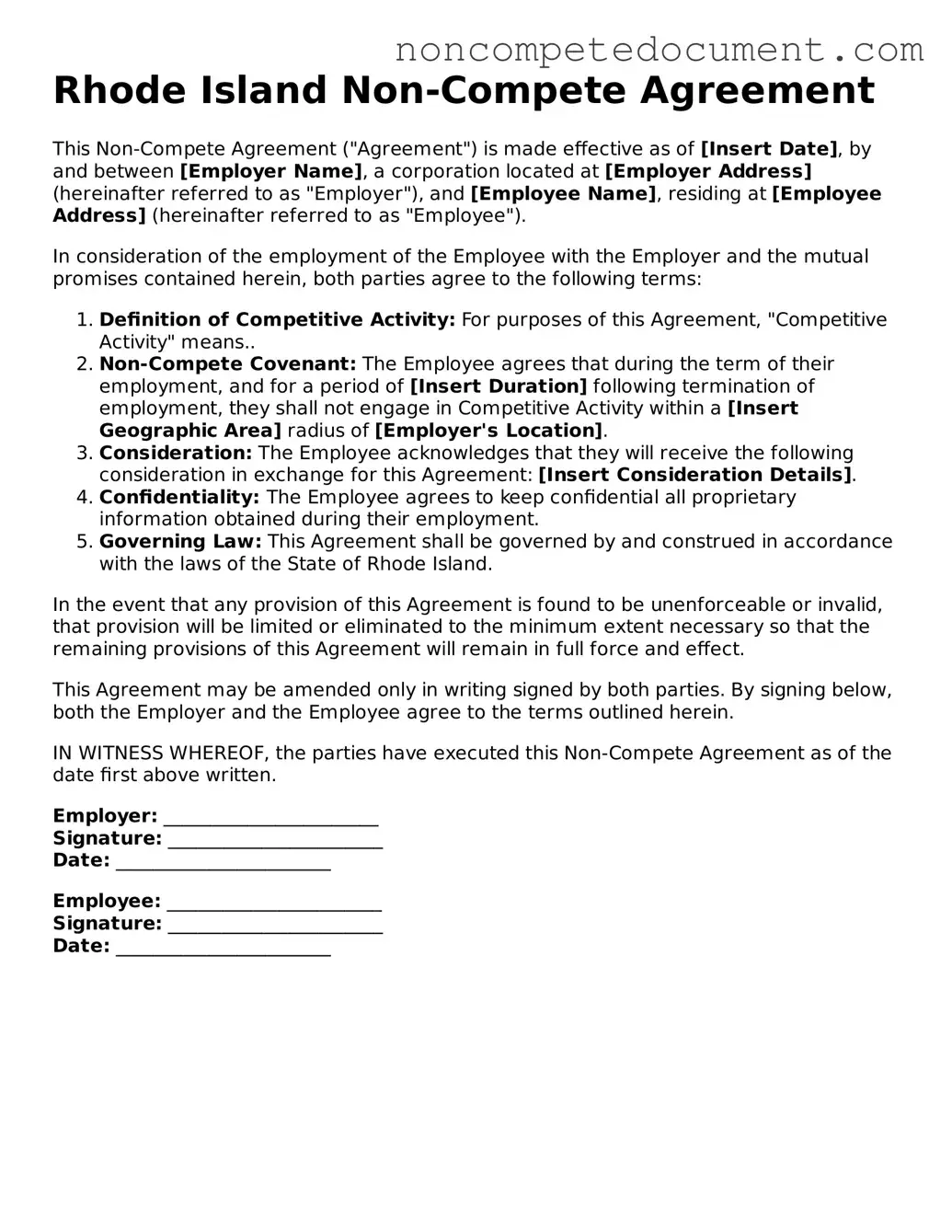 Fillable Rhode Island Non-compete Agreement Template