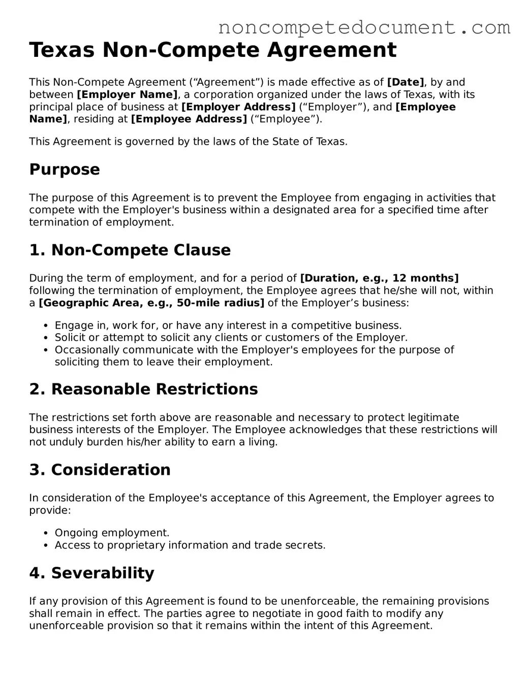 Fillable Texas Non-compete Agreement Template